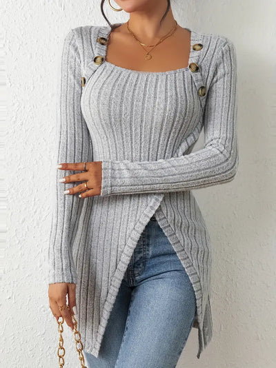 Julia - Asymmetrical top with buttons and ribbed texture
