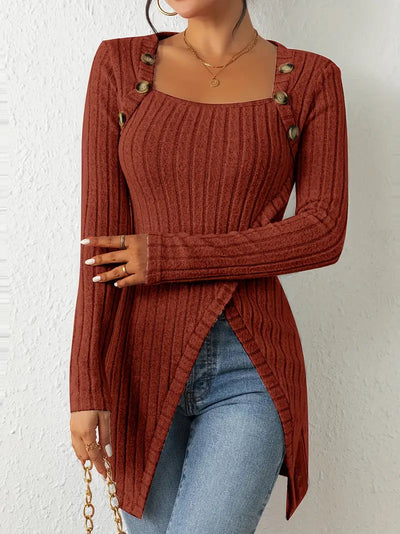 Julia - Asymmetrical top with buttons and ribbed texture
