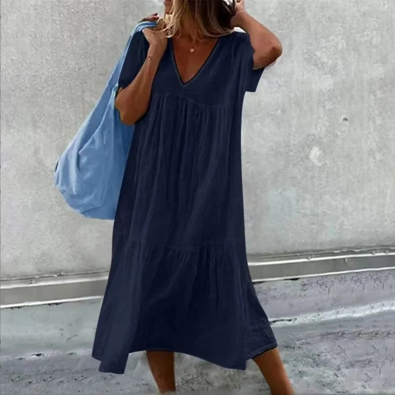 Isabella™ - Comfortable Linen V-Neck Dress
