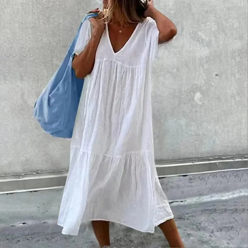 Isabella™ - Comfortable Linen V-Neck Dress