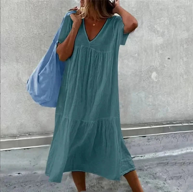 Isabella™ - Comfortable Linen V-Neck Dress
