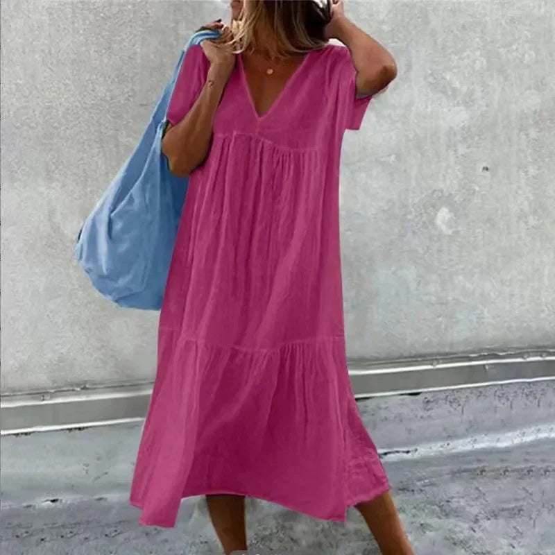 Isabella™ - Comfortable Linen V-Neck Dress