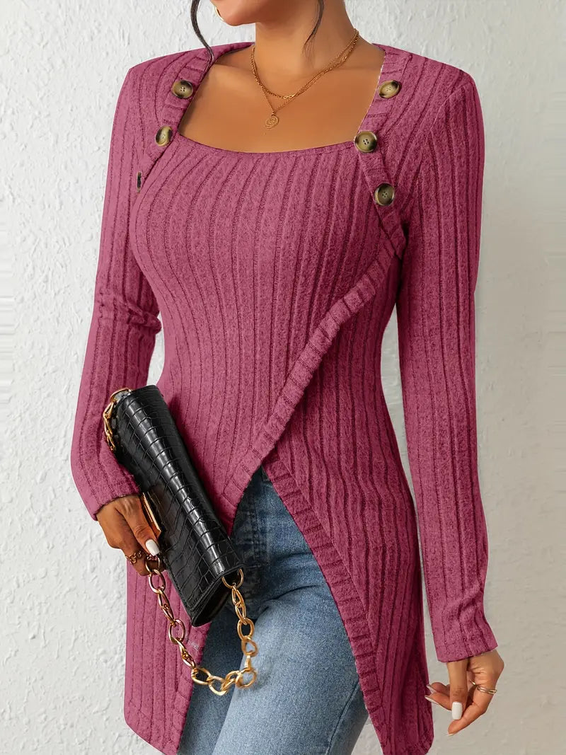 Julia - Asymmetrical top with buttons and ribbed texture