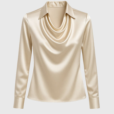 Sylvie | Luxe Shiny Blouse with Pleated Neckline
