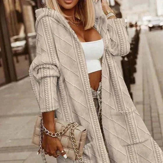 Urban Chic | Long Beige Knit Hooded Cardigan