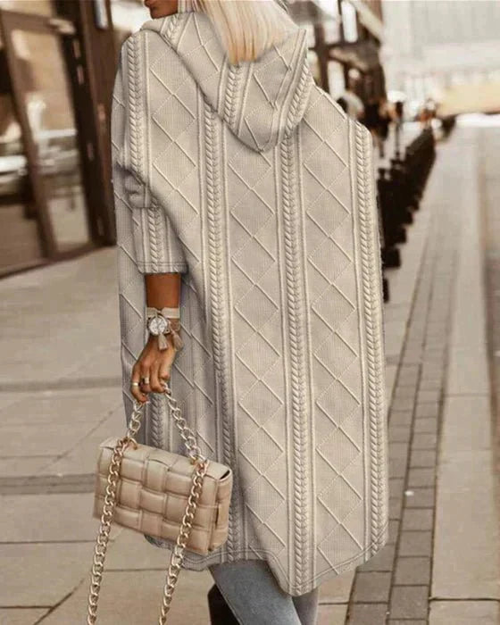 Urban Chic | Long Beige Knit Hooded Cardigan