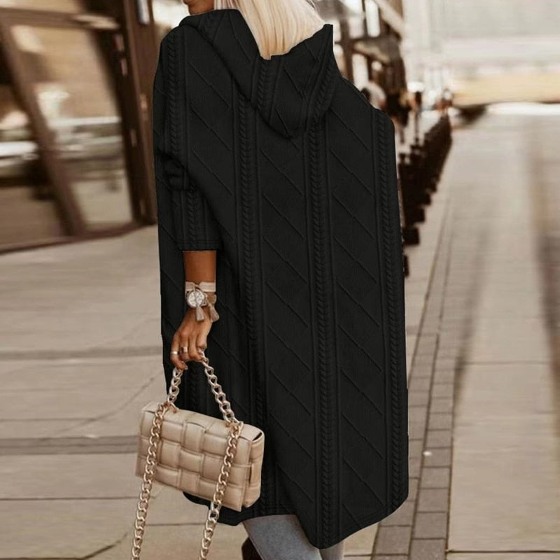 Urban Chic | Long Beige Knit Hooded Cardigan